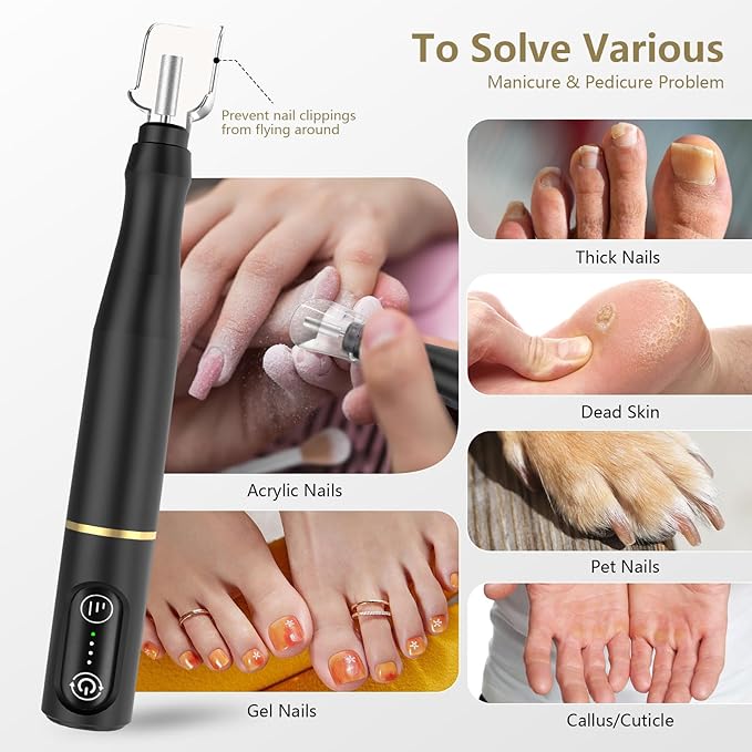 Cordless Nail Drill Electric Rechargeable File Kit, Professional Efile Acrylic Gel Nail Polish Remover Pedicure Manicure Machine Portable Set with 11 Bits 56 Sanding Bands for Salon Black
