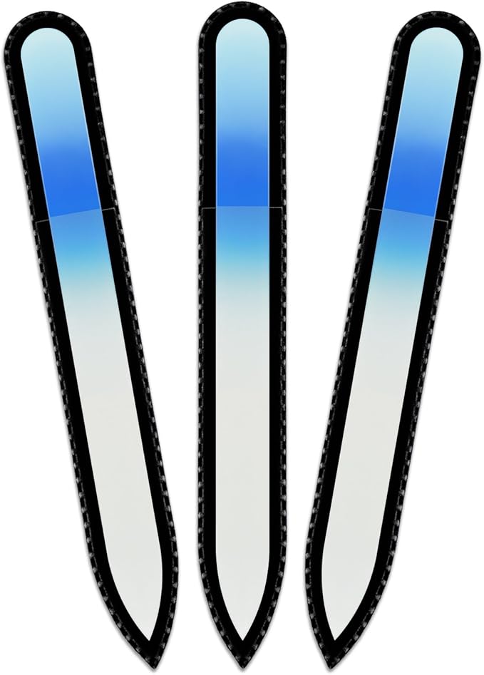 Mont Bleu Rainbow Glass Nail File - Czech Tempered Glass - Handmade in Bohemia, Black Pouch - Natural Nails