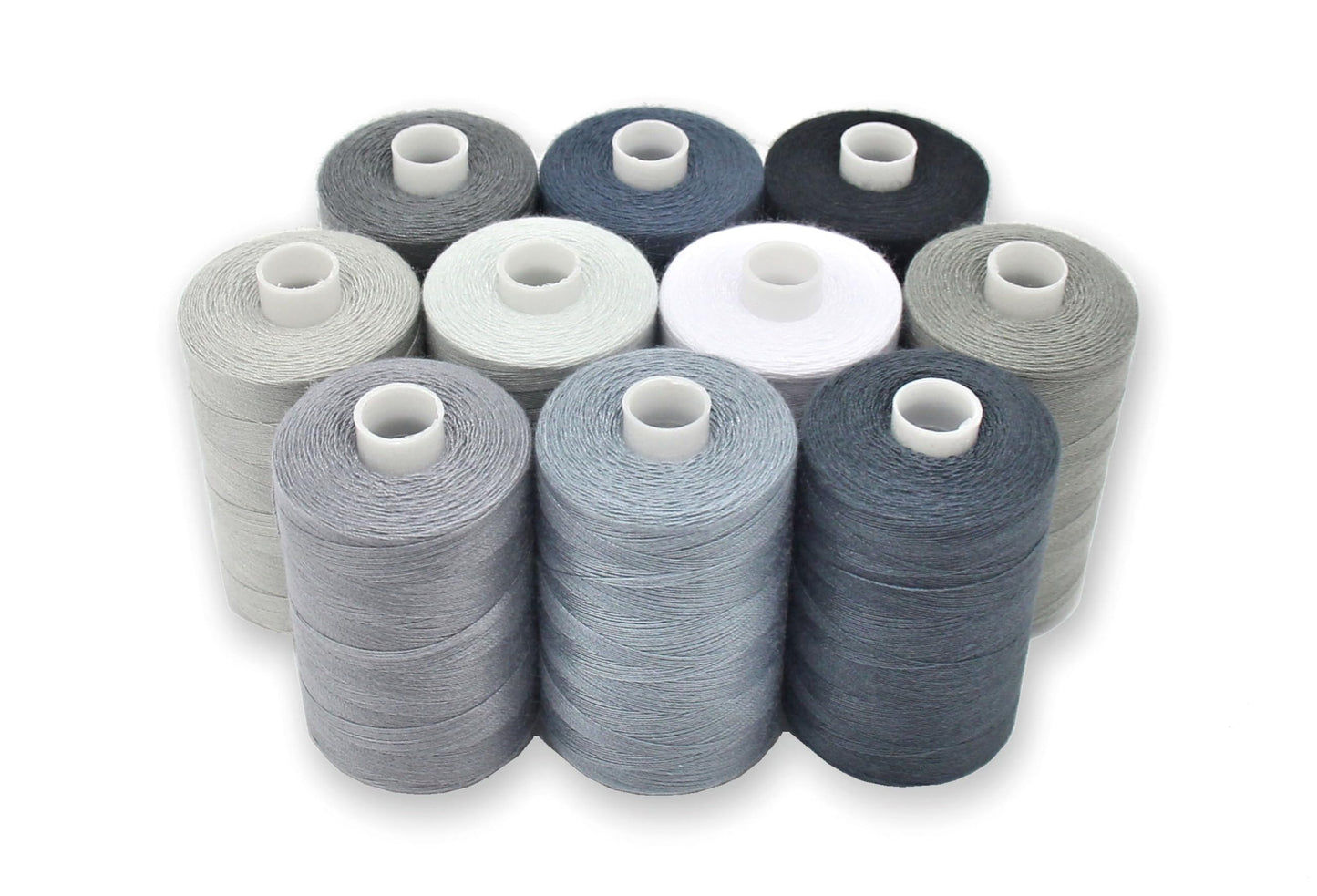 BlesSew Gray Sewing Threads - 10 Large Spools of Polyester Thread for Hand, Quilting & Sewing Machine - Grey Shades Plus Black & White - 1000 Yards Per Spool