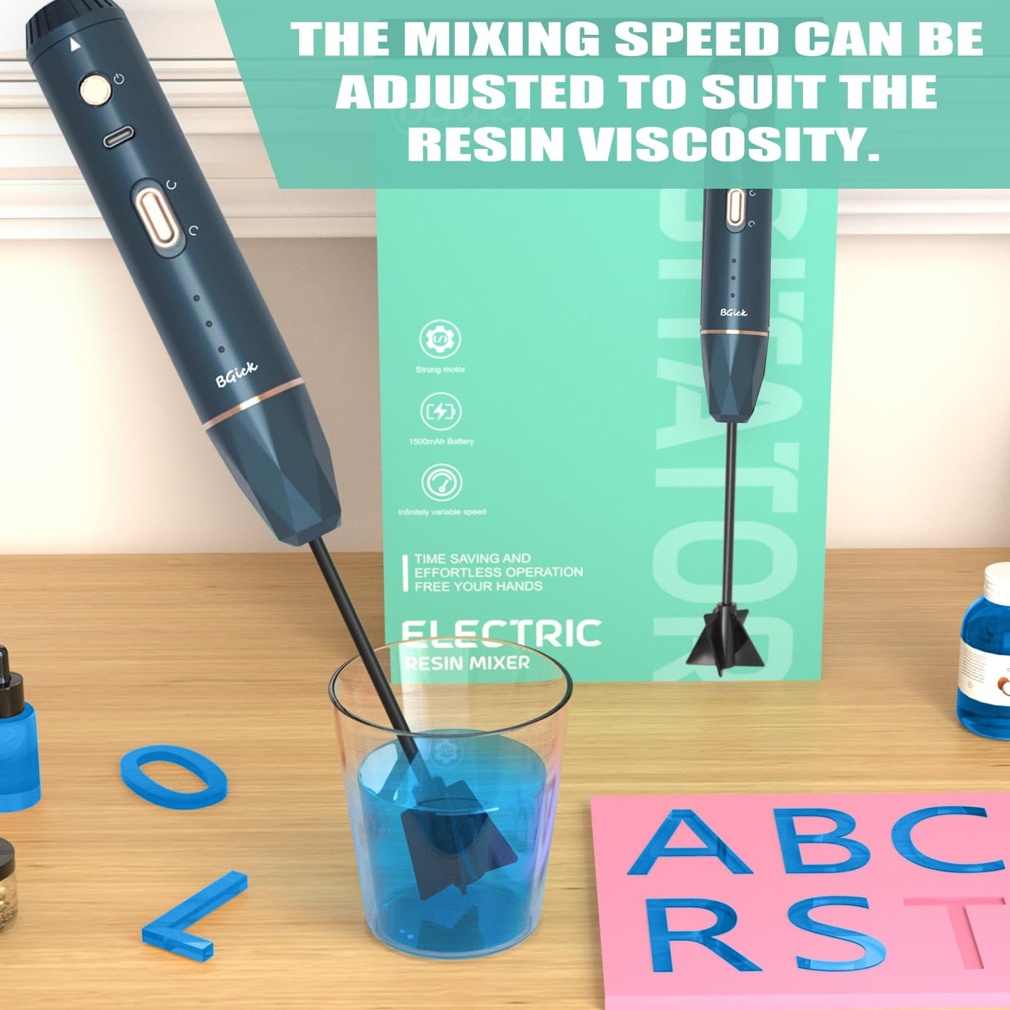 Upgraded Resin Mixer, Handheld Rechargeable Mixer with Minimizing Bubbles,Epoxy Resin Mixer for Resin, Silicone Mixing, Resin Molds, DIY Crafts (Included 4 pcs Paddles) (Blue)