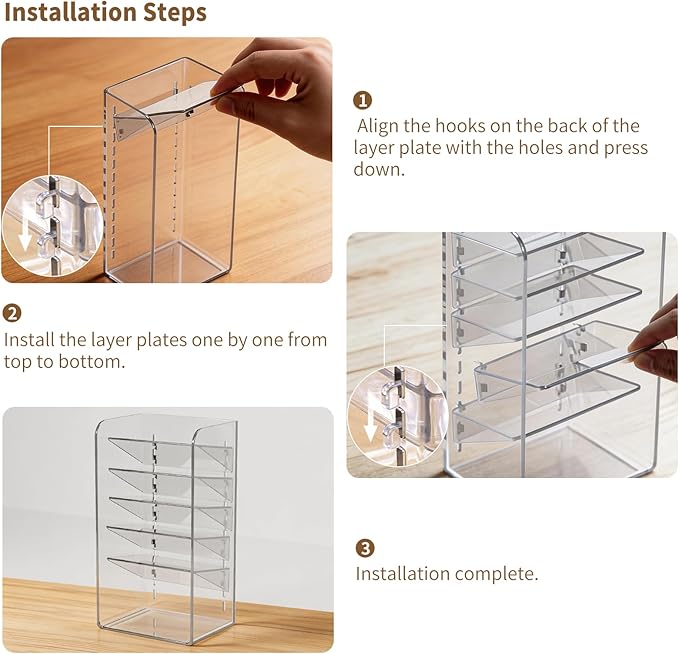 PAVSTINE Medicine Cabinet Organizer with Adjustable Dividers, Clear Vertical Layered Backward Slanting Shelves for Pressed Powder/Lip Gloss/Mascara Storage (5-Tier Gentle Slant)