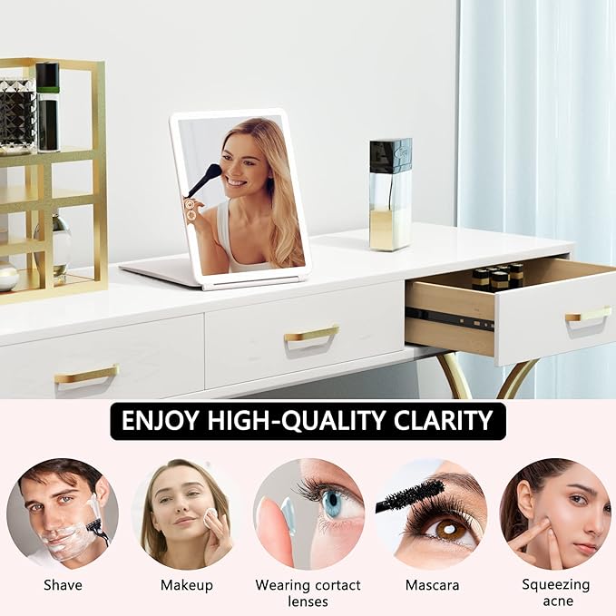 WEILY Makeup Mirror with Lights, 2000 mAh USB Rechargeable Lighted Makeup Mirror, Touch Screen 3 Colors Adjustable 72 LED Lights Compact Travel Mirror, Gift for Girls Women (Pink)