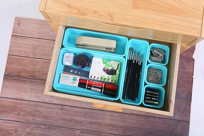 Kutesna 15 PCS Interlocking Desk Drawer Organizer Separator for Office,Bathroom,Kitchen,MakeupÃ¯Â¼ÂBlue&GreenÃ¯Â¼Â