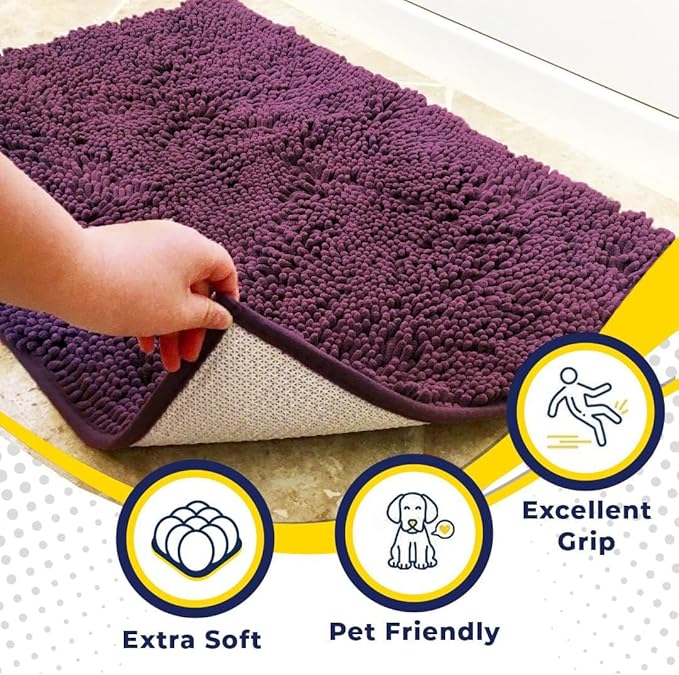 Muddy Mat® | Super Absorbent Door Mat Indoor, Microfiber Quick Dry Chenille Entryway Rug, Non-Slip Front Door Mat, Indoor Mats for Entryway, Machine Washable Pet Rug, Dark Purple 19"x30"