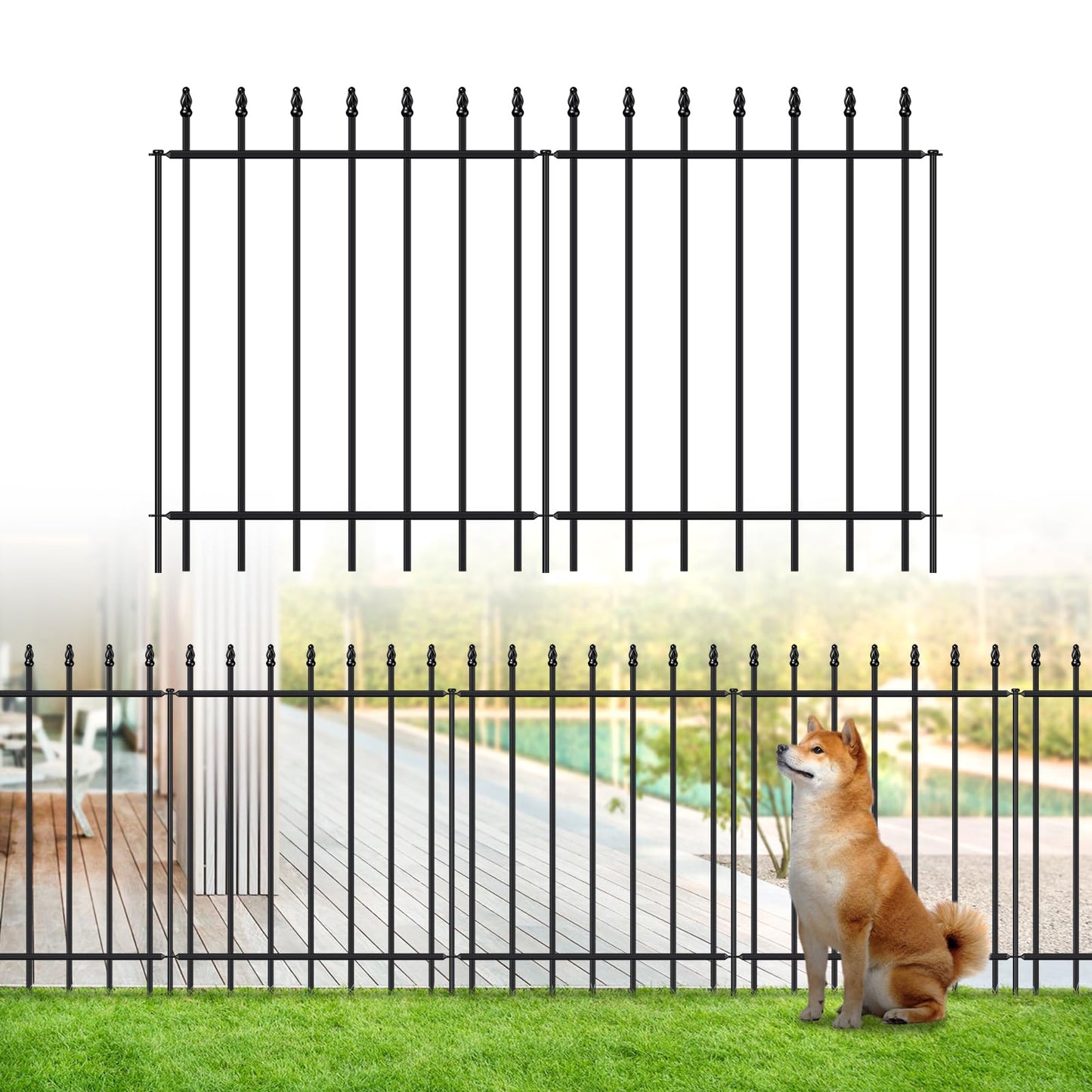 FOREHOGAR Metal Garden Fence 30 in H x 16 ft L, Border Fences Panels Animal Barrier for Dogs, No Dig Garden Fencing for Yard Patio Flower Bed Lawn Outdoor, 8 Panels + 9 Stakes Black