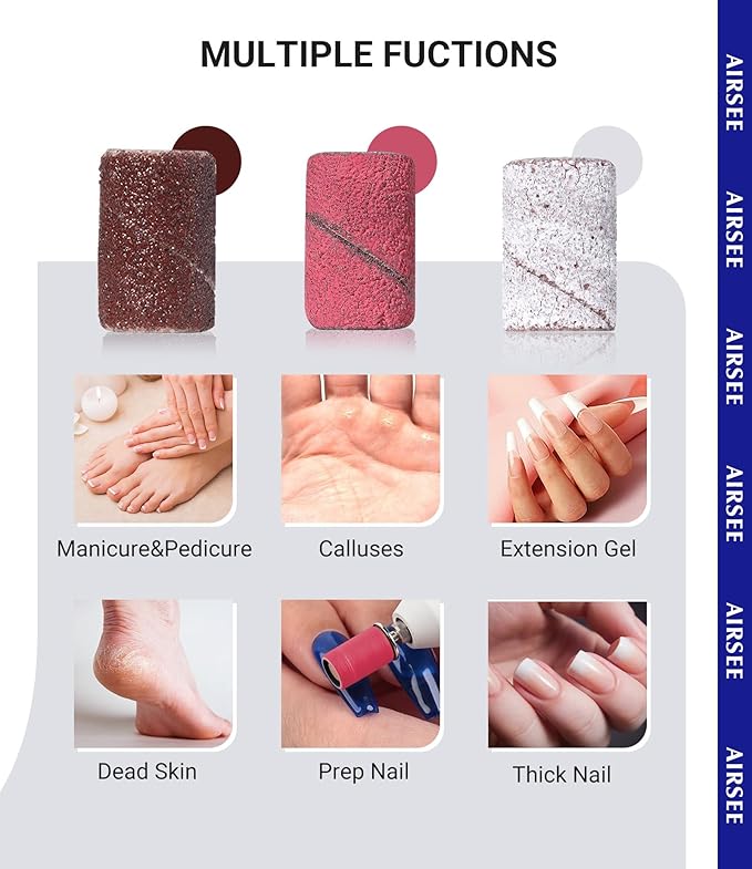 AIRSEE Sanding Bands for Electric Nail Drill 100 Piece Set 120 Grit Coarse Acrylic File Attachments Professional 1 Sander Mandrel Bit Beauty Salon Accessories Manicure and Pedicure Finger Callus Pink