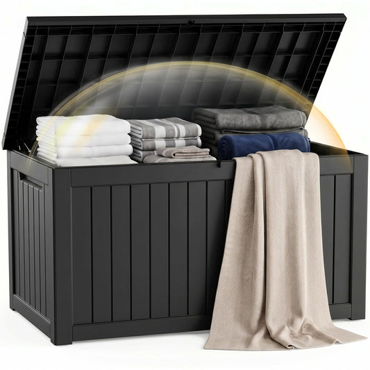 EFU Outdoor Storage Box 260 Gallon Deck Box (Indoor & Outdoor) Lockable UV Resistance Waterproof Resin Storage Bin Storage Box for Outdoor,Patio Storage With Support Rod(Black)