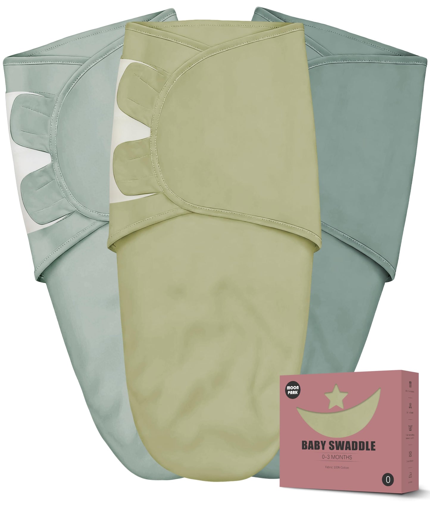 Newborn Swaddle Blanket Wrap 0-3 Months (3-Pack) - Adjustable Infant Sleep Sack, 100% Cotton Anti-Startle Soothing Sack, Soft Breathable Nursery Bedding - Eucalyptus Sage