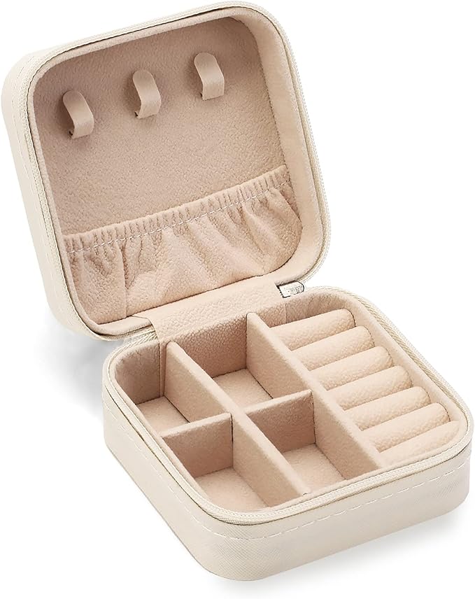 Travel Jewelry Case, Mini Portable Jewelry Travel Boxes, Small Jewelry Organizer for Rings, Earrings, Pendants, Watches, Necklaces, Lipsticks Organizer Storage Holder Case (White)