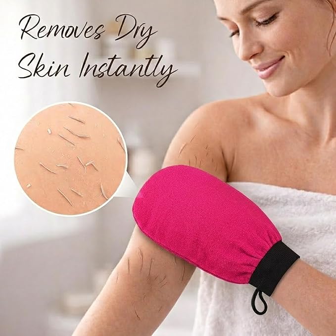 Exfoliating Gloves, Exfoliating Body Scrubber for Bath Shower Exfoliation, Body Scrub Exfoliator Loofah Sponge for Dead Skin Remover Pink+Rose