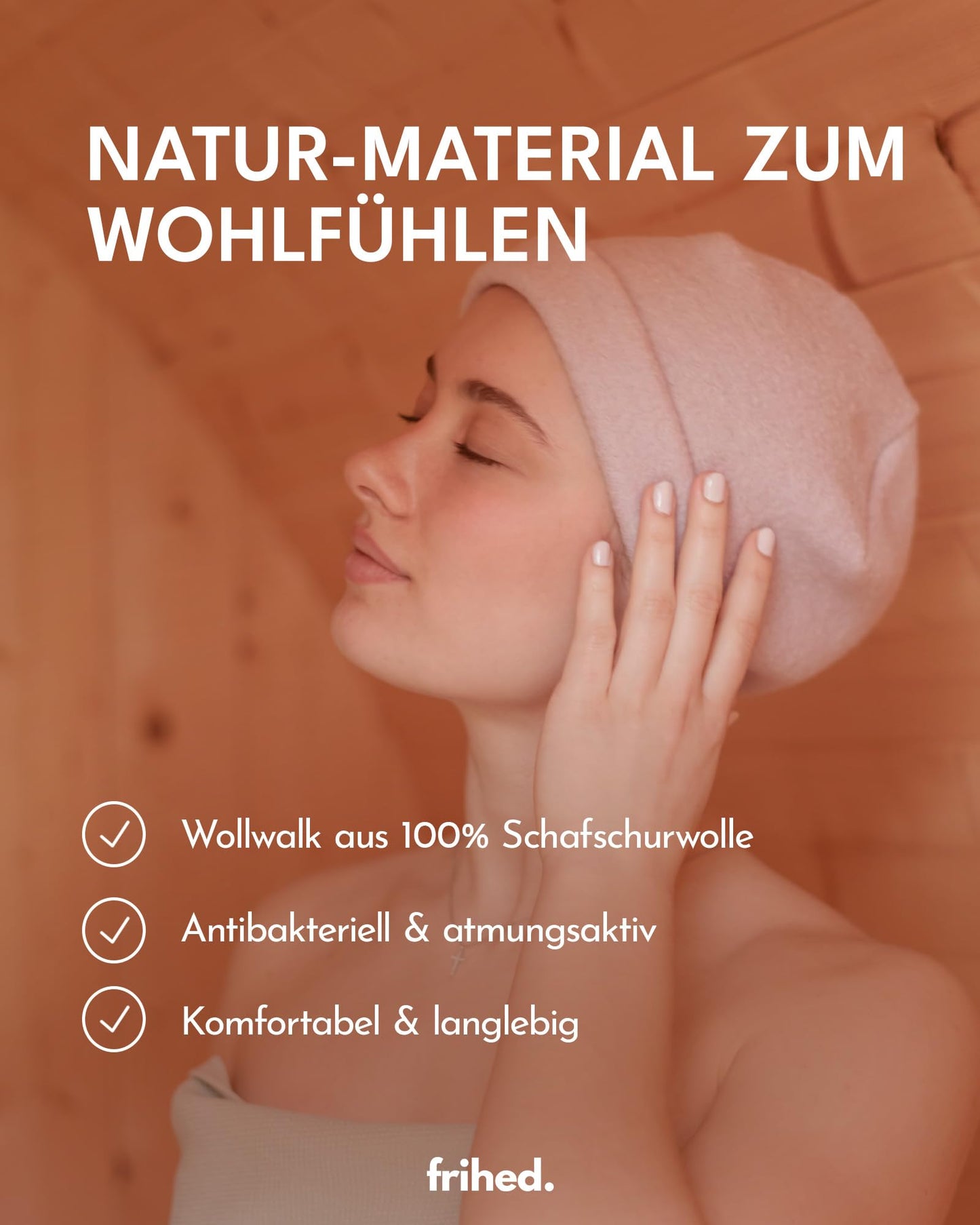 frihed. Sauna hat - Made of woolwalk - 100% Sheep's Wool - Premium Sauna Accessory - Flexible Size - Made in Germany (Sand)