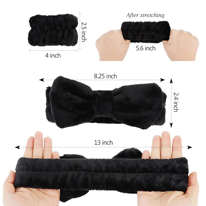 Casoty 6 Pcs Black Microfiber Hairband Set Soft Coral Fleece Material, Good Elasticity, Wide Application for Makeup Headband, Yoga, Reading, Work, Halloween Costume, Pajama Parties