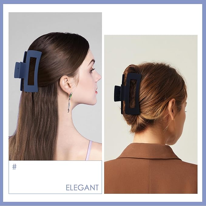 8 Pcs Large Hair Claw Clips 4.1 Inch Non-slip Big Square Matte Hair Claws for Women, Strong Hold Banana Clip for Thick Thin Hair (Black/Blue)