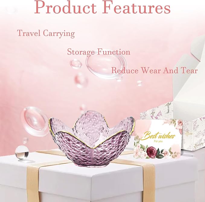 Gifts for Women Purple Flower Jewelry Dish Glass Ring Holder Decorative Jewelry Tray Cute Vanity Room Decor Aesthetic Nightstand Bathroom Decor Trinket Dish Friendship Birthday Christmas Gifts (2pcs)