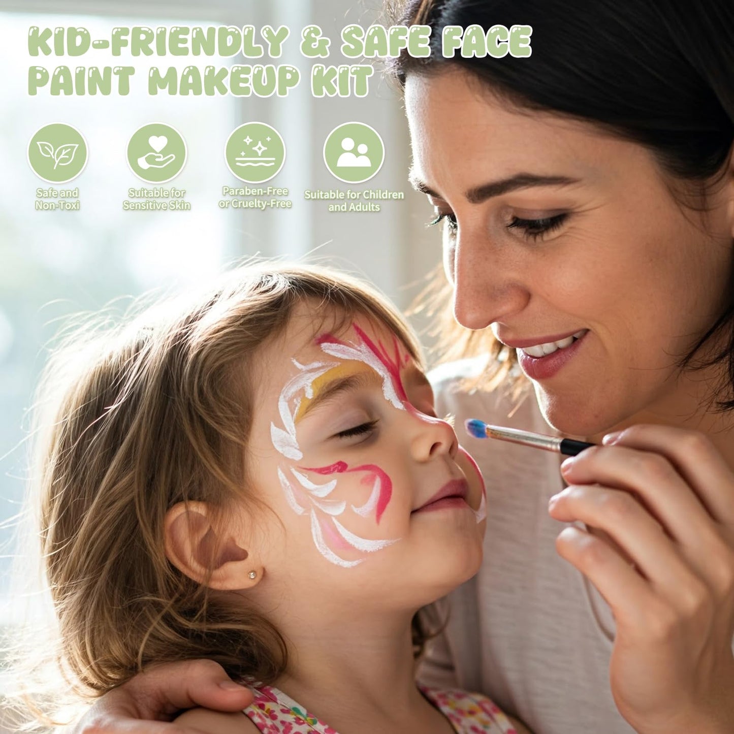 Pintada 26 Color Face Painting Kit for Kids - Non-Toxic Water Activated Face Paint Palette with Brush, Stencils, Gems - For Halloween, Carnivals, Costume Parties, Body Art, Fairs & Creative Events.