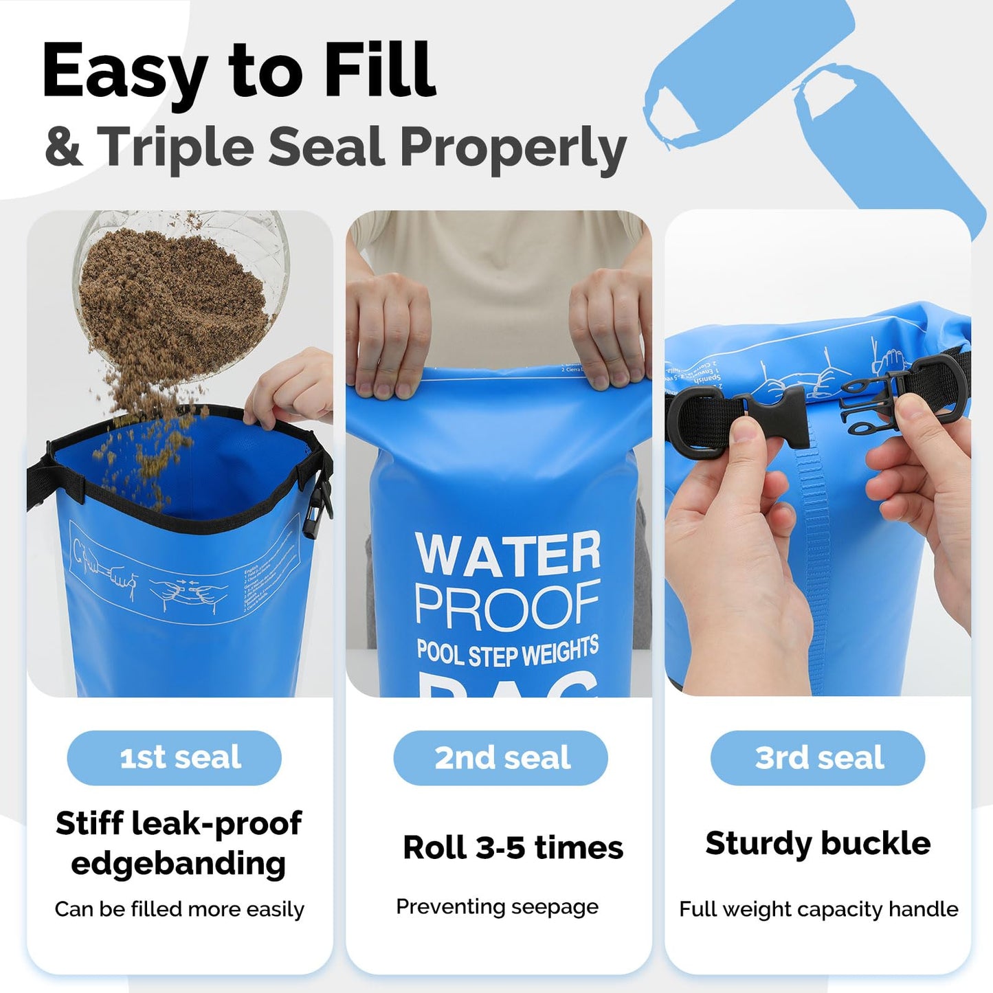 Goovilla Pool Ladder Weights Universal | 2 Pack 20L 500D PVC Waterproof Tear-Resistance Sand Bags for Above Ground Pools Steps | Easy to Fill and Seal with Strong Handle and 4 Straps (Sky Blue)