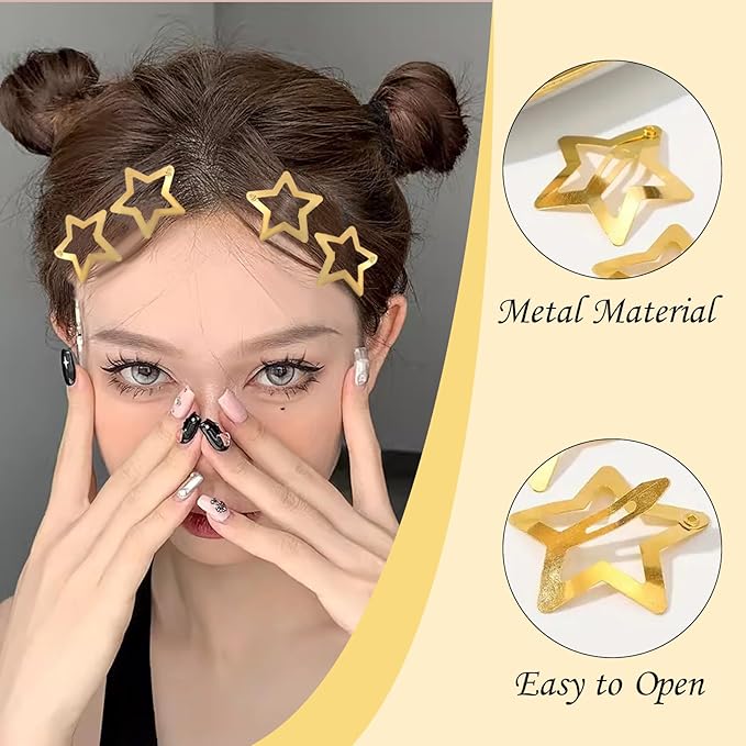 Gold Star Hair Clips - 50Pcs Metal Snap Barrettes for Girls and Women, Non-Slip Hair Accessories