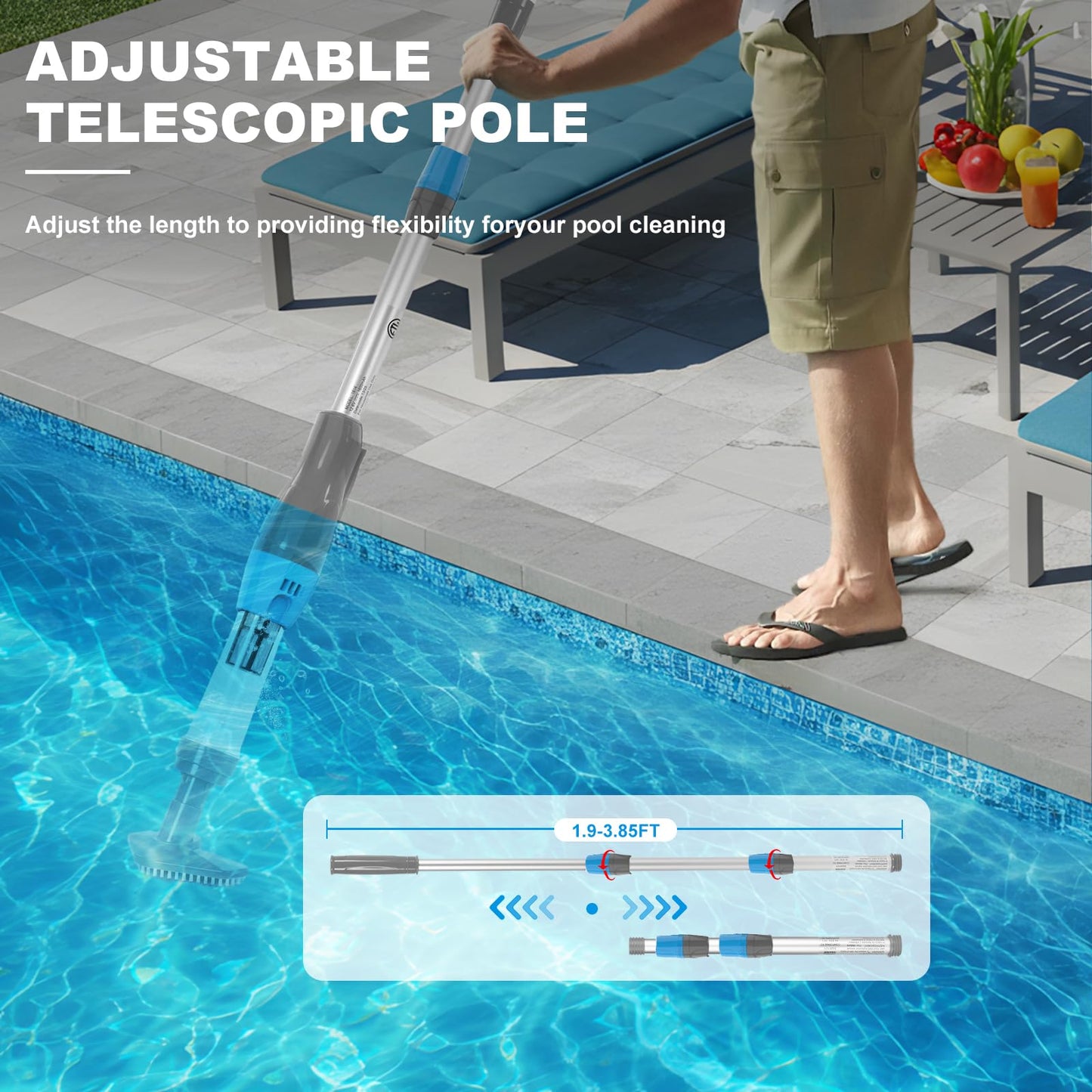 4 in 1 Cordless Rechargeable Small Pool Vacuum spa hot tub 90 Mins Running Time, 12 Gallons/Min Powerful Suction
