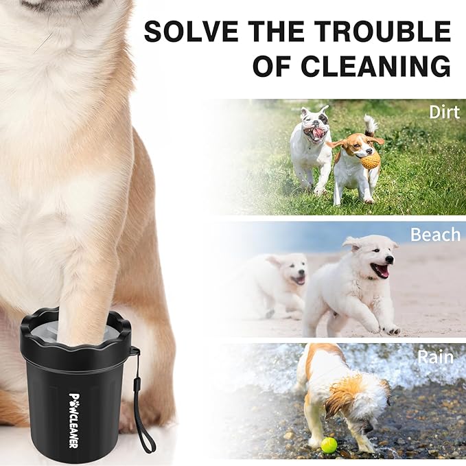 Dog Paw Cleaner for Dogs, (with 3Pcs Absorbent Towels & Adjustable Bath Brush) Dog Paw Washer, Pet Foot Cleaner (Black, Small)