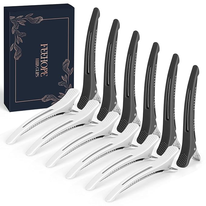 12 Pcs Professional Hair Sectioning Clips, Salon and Home Use Clip for Hair Sectioning, Anti-Slip No-Trace Hair Styling Clips with Silicone Band