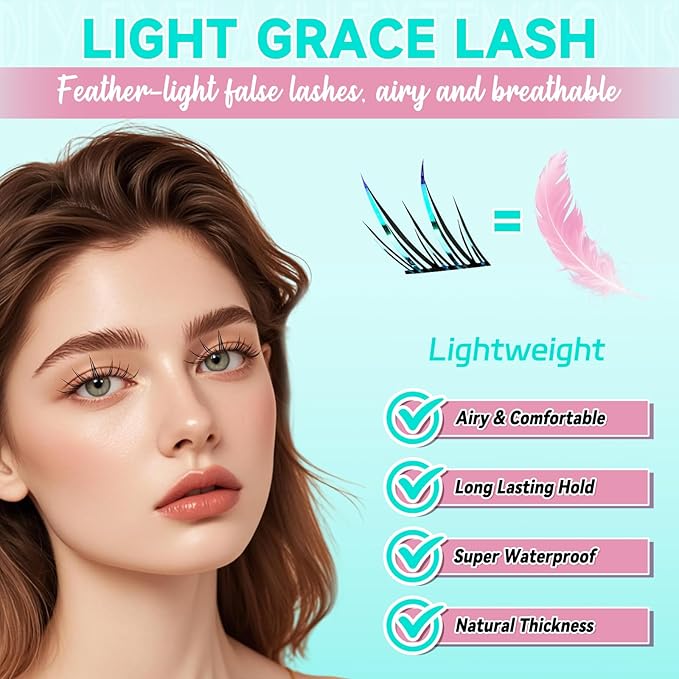 Lash Clusters Kit 126Pcs Eyelash Extensions Kit C Curl Glitter Eyelashes Cluster with Lash Bond and Seal,Lash Remover,Lash Tweezer For False Lashes Cluster Kit At Home(Blue Stars Kit-Single Glitter)