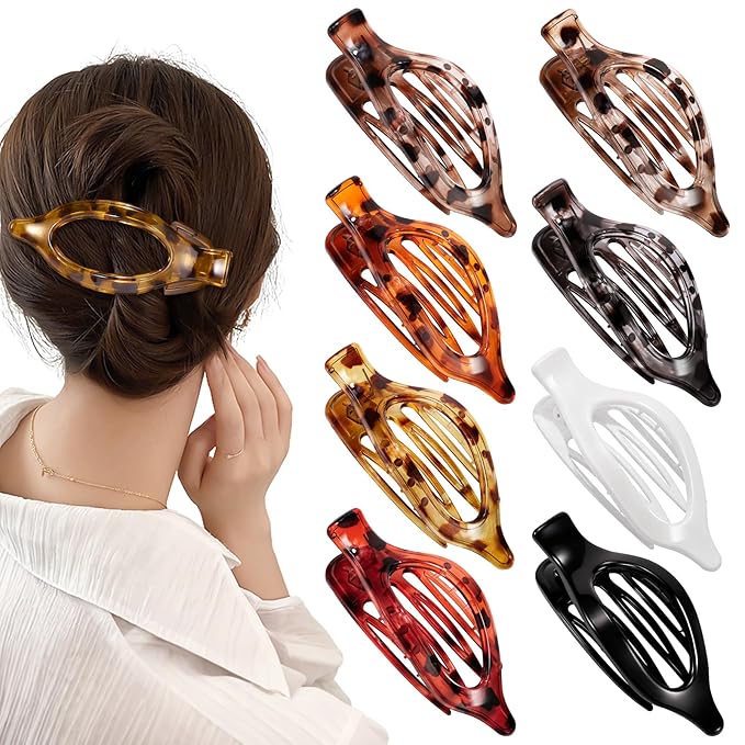 Obeoby 8 PCS Flat Hair Clips for Women, French Duckbill Flat Claw Clips for Thin Thick Hair Barrettes Accessories Medium Large (Tortoiseshell)