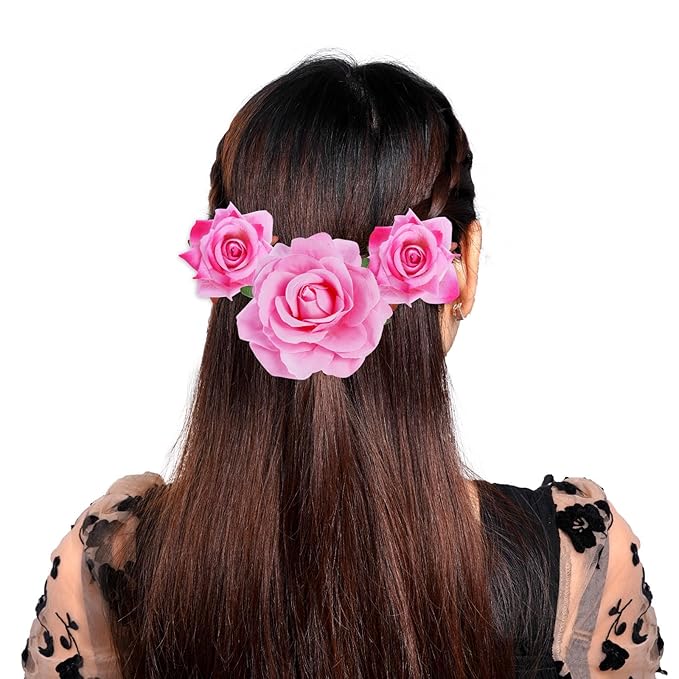 Rose Hair Clip Flower Hairpin Brooch Floral Clips, 4 Pcs Fabric Rose Flowers Hair Clips Mexican Hair Flowers Pin up Headpieces for Woman Girl Wedding Party Mother's Day (2 Sizes) (Pink)