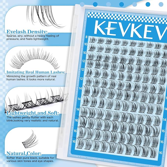 Wispy Lash Clusters Kit Ultra-thin Band Natural Eyelash Clusters 8-16mm Lash Extension Kit Mix Length Clear Band Natural Look Cluster Eyelash Extensions With Lash Bond DIY Lash At Home(Wispy05)
