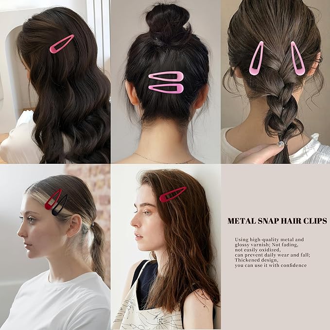 Small Hair Barrettes For Women No Slip Metal Snap Clips For Thin And Fine Hair,Matte Black Red Pink,20 PCS,1.97 x 0.5 Inch.