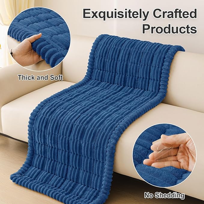 hyha Couch Covers for Dogs Washable, Non Slip Plush Dog Sofa Protectors, Fuzzy Pet Couch Covers for 3 Cushion Sofa Pet Friendly (Navy Blue, 27.6" x 70.9")