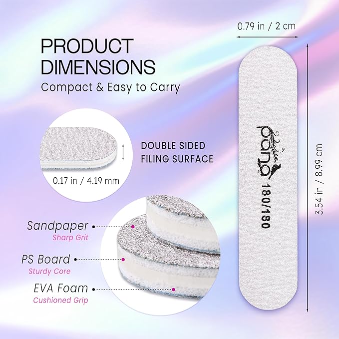 25PCS Mini Size PANA Professional Double Sided Nail Files - Zebra, 180/180 Grit - Emery Board Nail Buffering File Manicure Pedicure Nail Polisher Washable