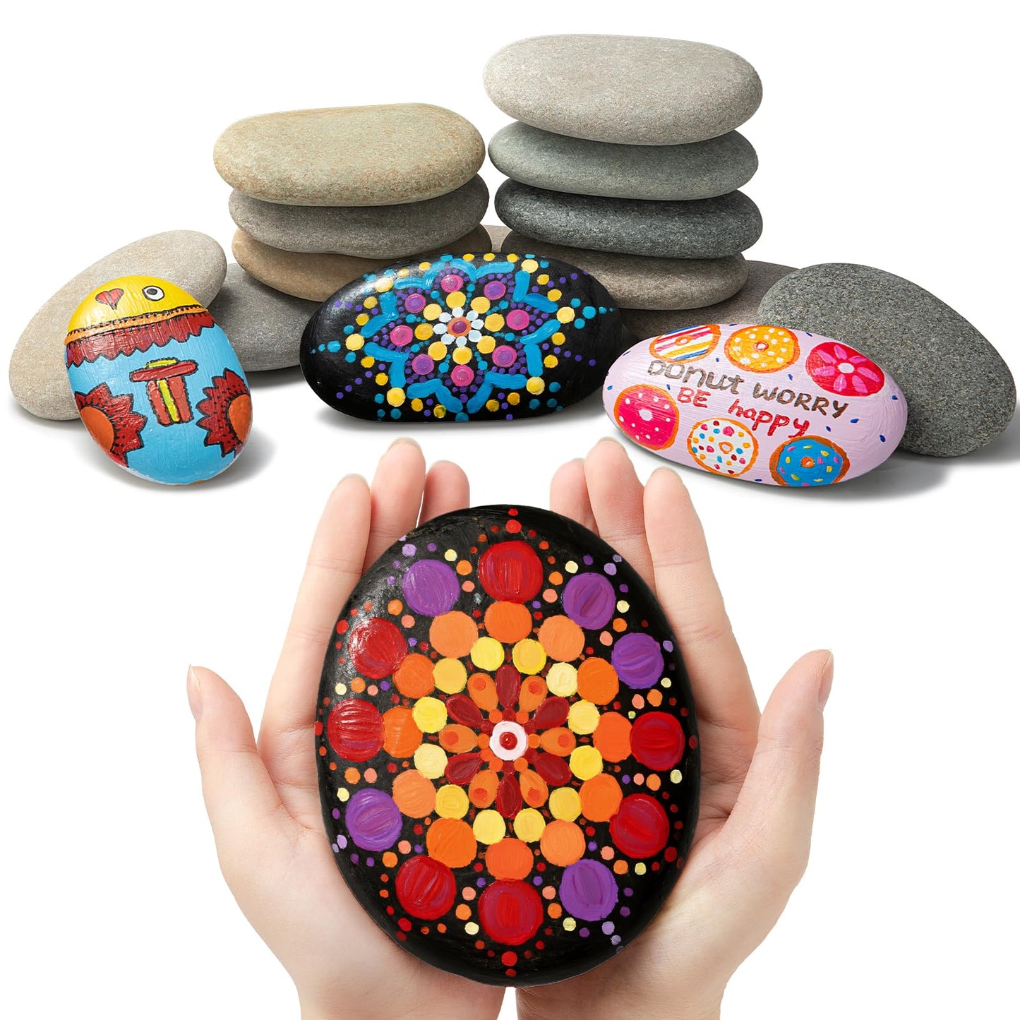 Simetufy 12Pcs 5-6 Inch Extra Large Rocks for Painting Flat Painting Rocks for Mandala, Smooth Stones for Art & Crafts, Kindness Stone, DIY Home Decoration