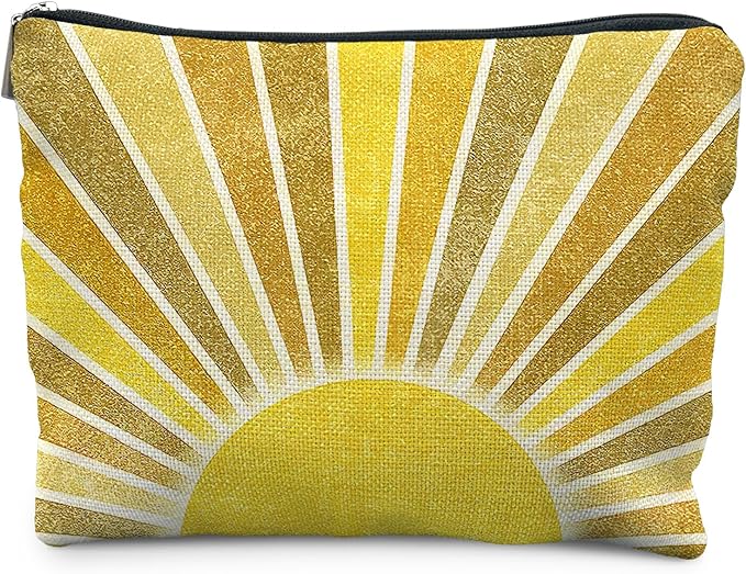 Boho Makeup Bag, Boho Abstract Yellow Sun Makeup Bags for Women, Boho Gifts for Women, Boho Makeup Pouch Zipper Pouch, Yellow Aesthetic Makeup Bag