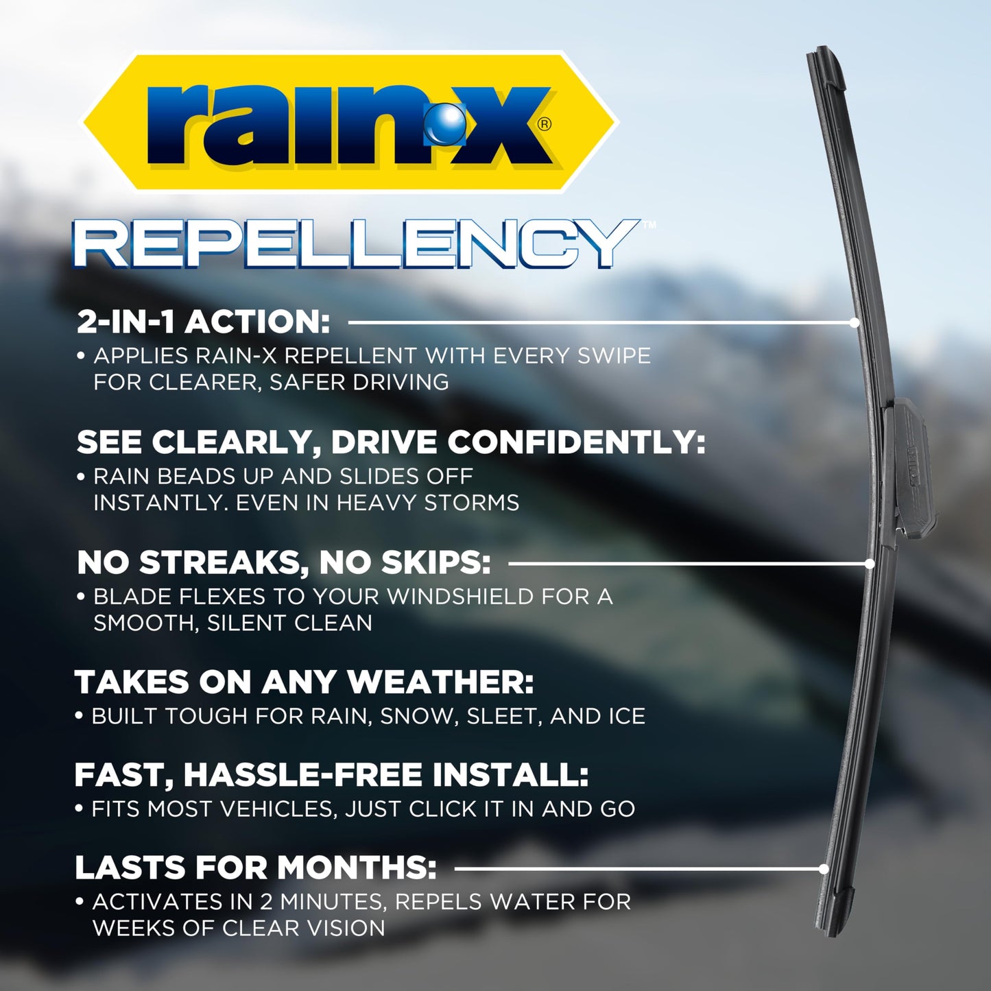 Rain-X 810363 Repellency Water Repellent Wiper Blades, 22" Windshield Wipers (Pack of 2), All Weather Streak-Free for Enhanced Visibility w/Water Repellency Formula [Amazon Exclusive]