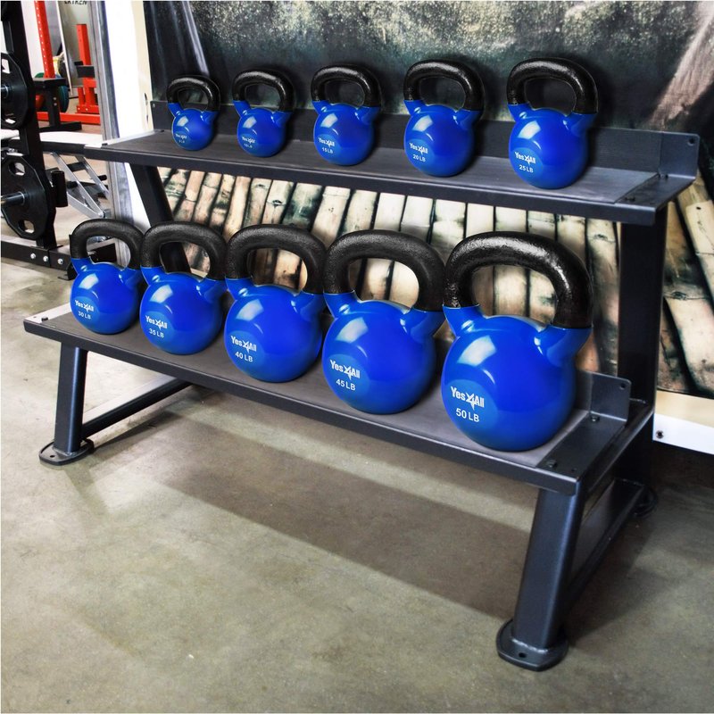 Yes4All Kettlebells 10 15 lbs Set Weight Vinyl Coated Cast Iron for Dumbbell Weights Exercises, Gym, Fitness, Full Body Workout Equipment Push up, Grip and Strength Training, Blue