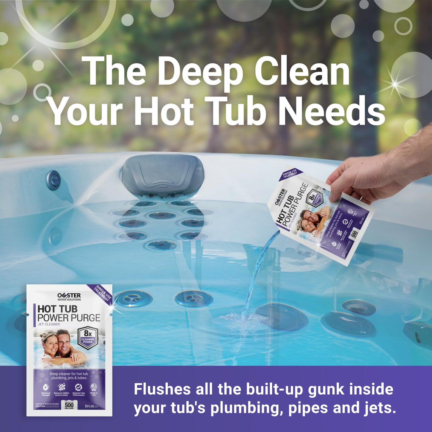 Bio Ouster Power Purge Hot Tub Jet Cleaner w/Towel - Deep Hot Tub Cleaner for Jets, Tubes, Plumbing - for Standard & Inflatable Spas - Removes Gunk Buildup for Crystal Clear Water - Made in USA (Kit)