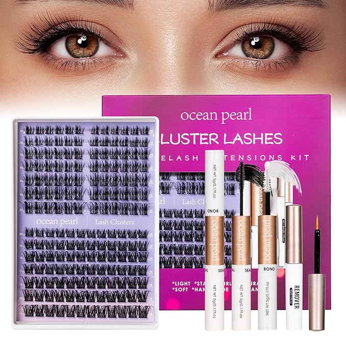 Ocean Pearl Lash Clusters Kit 168pcs,10-18mm manga/anime-inspired lashes clusters,spike-effect cluster lashes, Eyelashes,DIY Cluster Eyelash Extensions kit with lash bond+seal+remover+tweezers-M37+M30