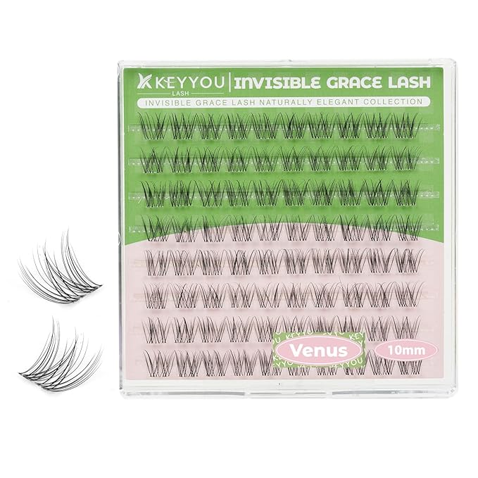 KEYYOU Venus Lash Clusters C Curl Fairy Lash Extension Eyelash Extension Wispy Natural Invisible Band Lash with Waterproof DIY Lash Extension at Home(Venus-C-10MM)