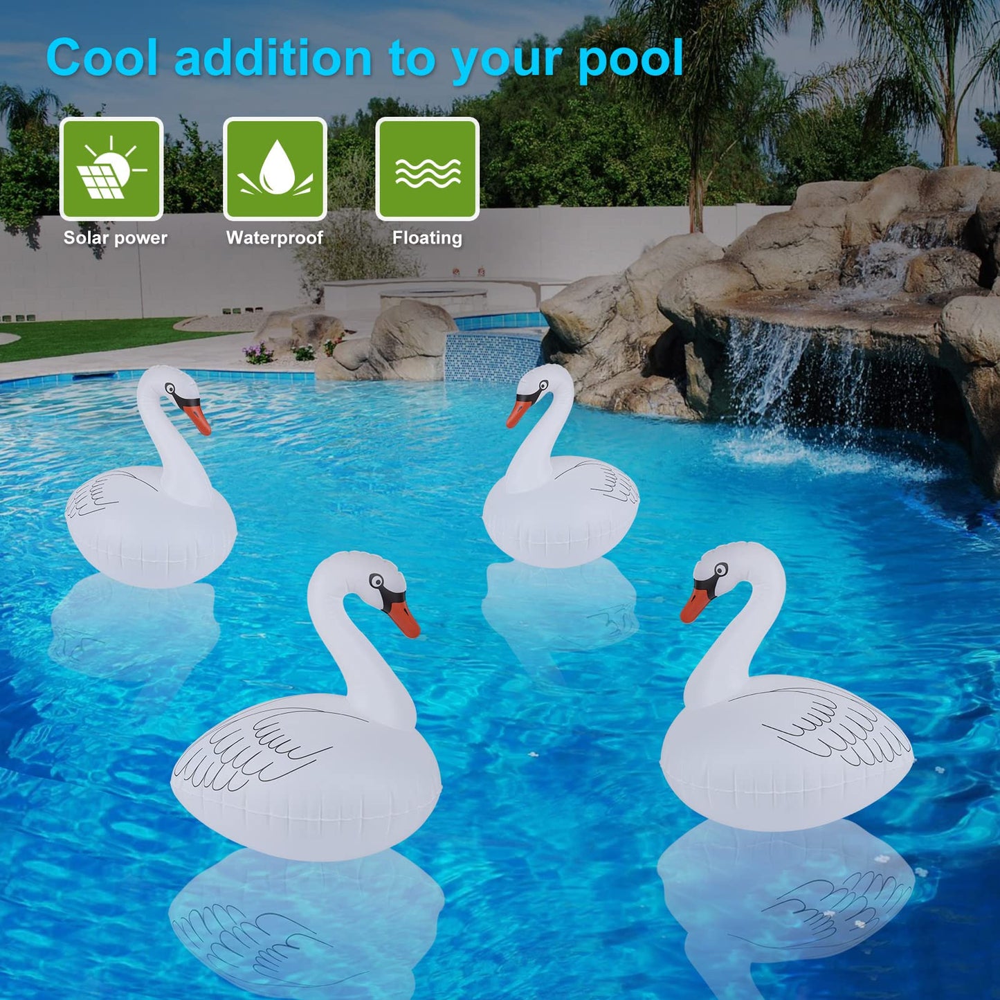 Goallim Swan Floating Solar Lights - Waterproof Inflatable Colorful Changing LED Pool Light for Beach, Garden, Backyard and more