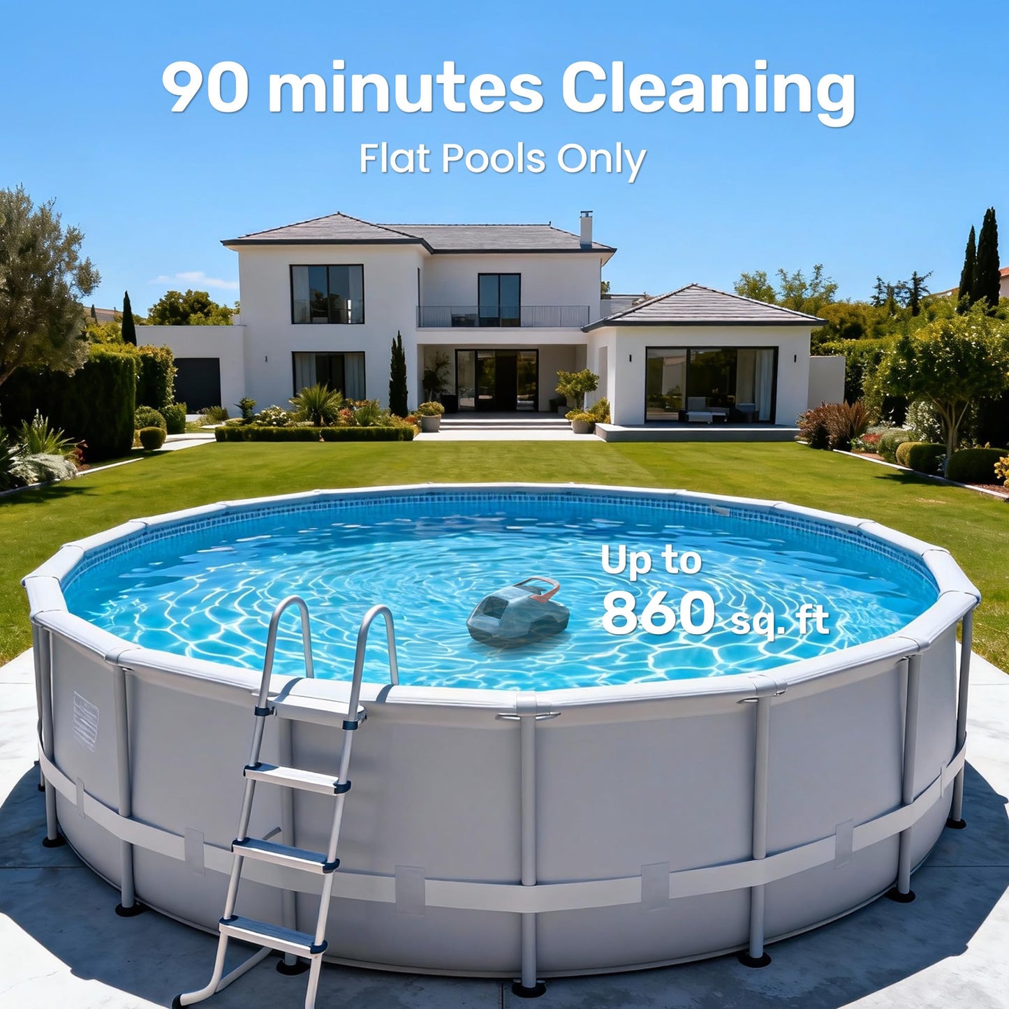 Cordless Robotic Pool Cleaner, Pool Vacuum for Above Ground Pool Lasts 90 Min, Portable, Self-Parking, Ideal for Pools up to 860 sq.ft