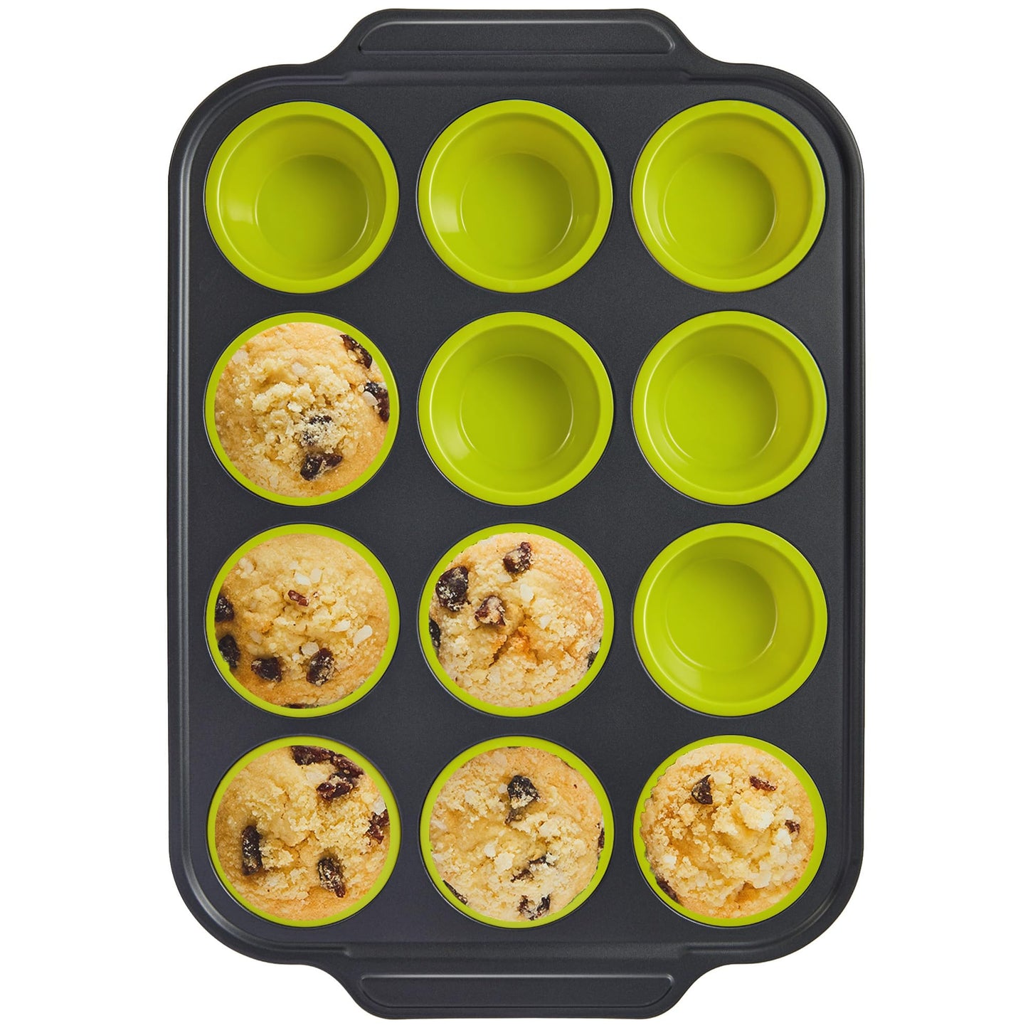 BRONYPRO Silicone Muffin Pans for Baking with Metal Frame, Egg Bite Maker Silicone Molds, Cupcake Pans 12 Regular Size, Muffin Tins Easy to Pop Nonstick Non Toxic Bakeware for Oven, Lime Green
