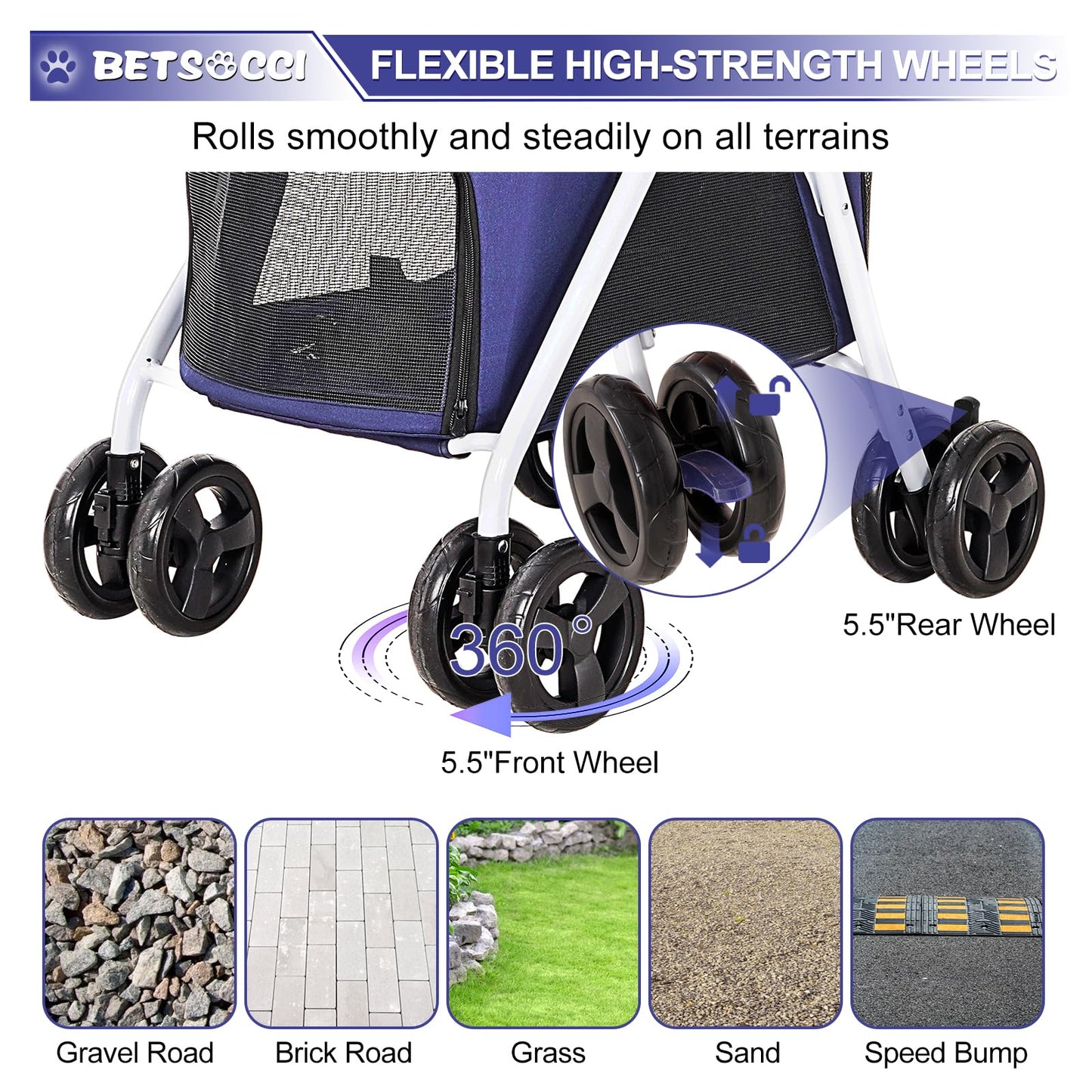 BETSOCCI Double Dog Stroller with 2 Detachable Carrier, Portable Pet Stroller for Small Dogs & Cats Folding Lightweight Puppy Travel Carriage, 4 Wheels, Blue