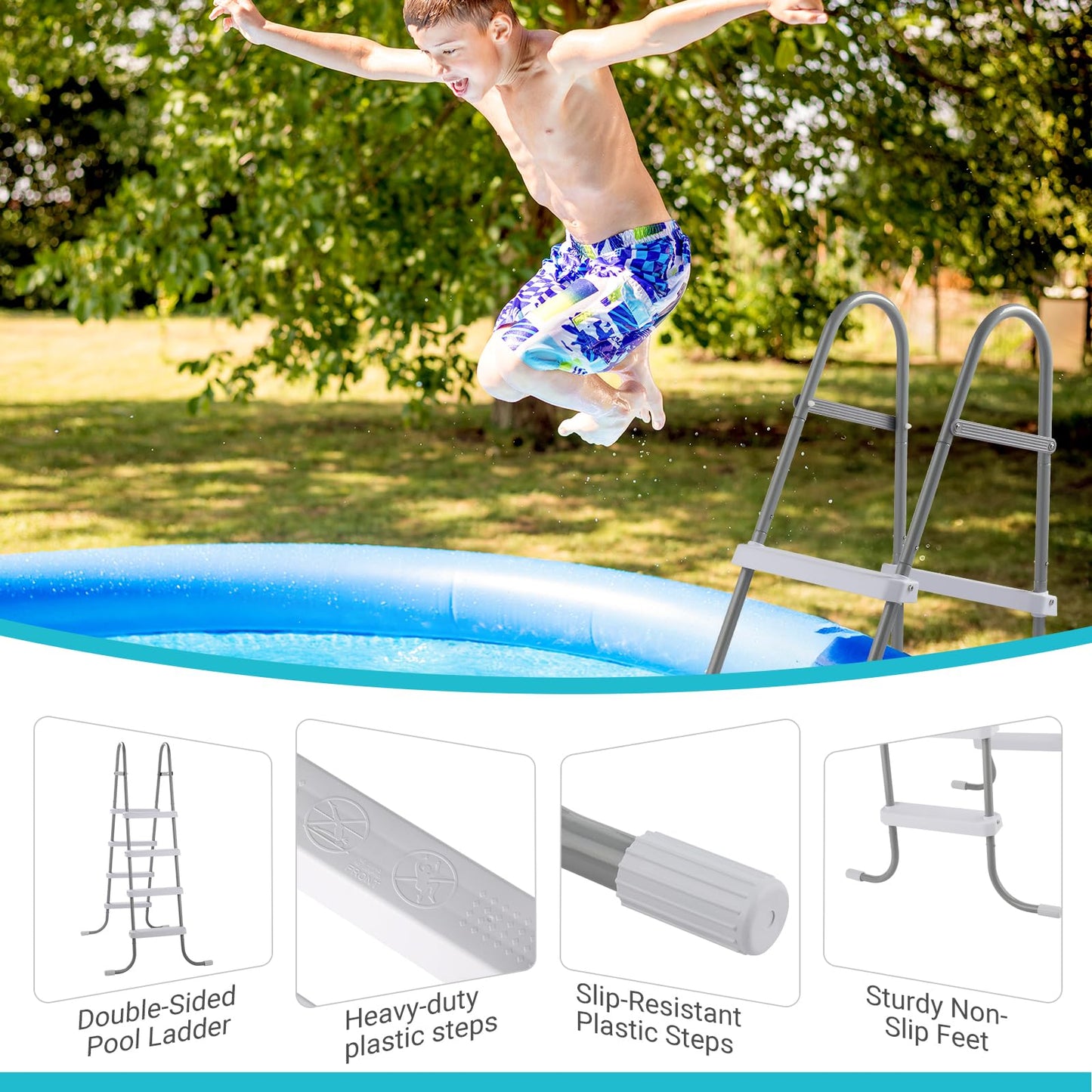 Outvita Metal Frame Above Ground Swimming Pool Entry, 4 Step Exit Ladder for 52" High Wall Pools, 300 Pound Capacity
