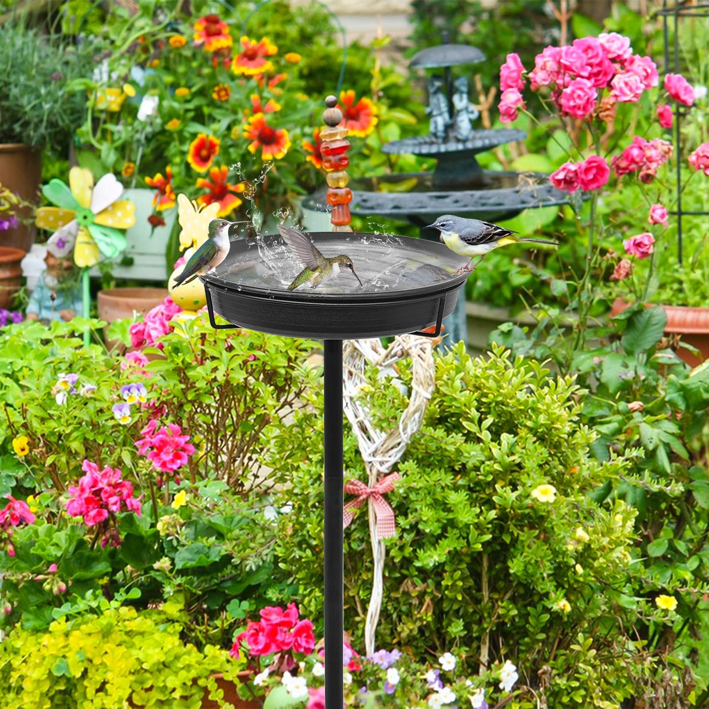 YALINKA 28In Freestanding Birdbaths Bowl Outdoor, Free Standing Garden Bird Bath Bird Feeder Bowl with Metal Stake, Detachable Decoration Spa Birdfeeder for Garden Patio Yard Lawn, New Upgrade(A)