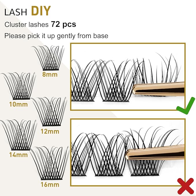 Lash Clusters B01 DIY Eyelash Extensions 72 Clusters Lashes C D Curl B&Qaugen Mega Volume Individual Lashes Eyelash Clusters Extensions Wispy Lashes Cluster DIY at Home (B01-D-8-16MIX)