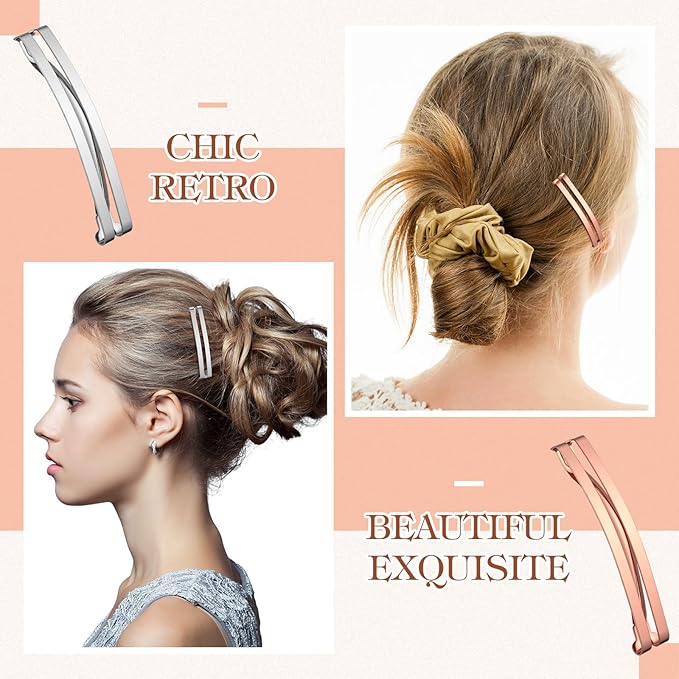 Hotop 30 Pieces Open Center Metal Barrettes Anti-slip Metal Hair Clip for Women, Assorted Colors(Open Center Barrette,Rose Gold,Silver, Gold)