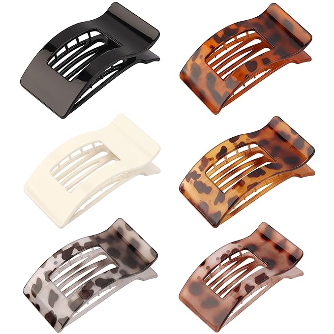 6 Pack Flat Hair Claws Clips for Women, Large Extra Strong & Thick Clips for Thick Fine Hair Styling, Secure Hair Hold Glossy Red