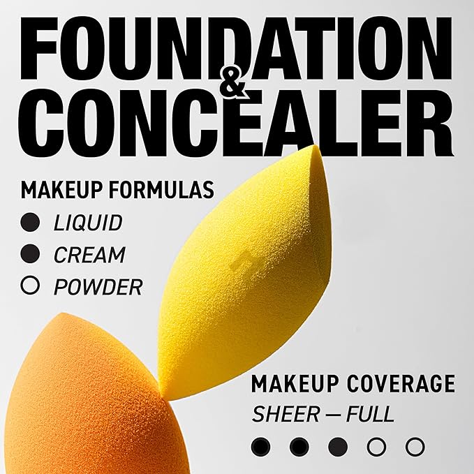 Real Techniques Miracle Complexion Sponge + Concealer Sponge Duo, Makeup Blending Sponges For Foundation & Concealer, Offers Light To Medium Coverage, Natural, Dewy Makeup, Latex-Free Foam 2 Count