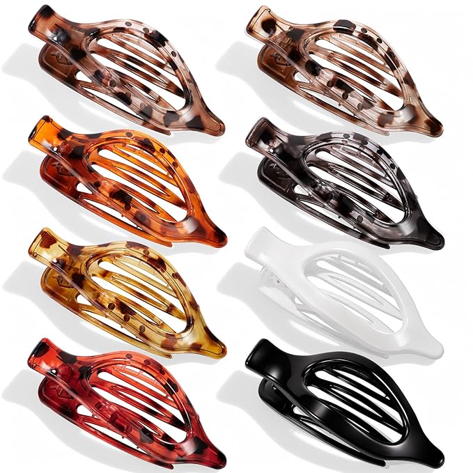Obeoby 8 PCS Flat Hair Clips for Women, French Duckbill Flat Claw Clips for Thin Thick Hair Barrettes Accessories Medium Large (Tortoiseshell)