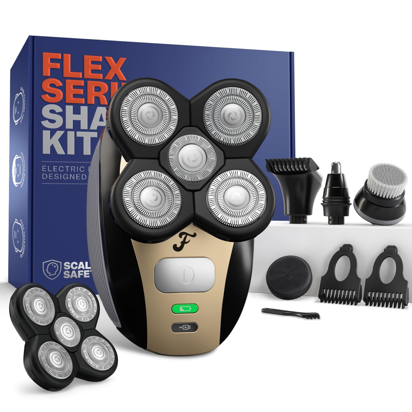 Freebird Electric Head & Body Hair Shaver - Mens Cordless Waterproof Razor with Rotary Blades (FlexSeries, Shaver Kit + One Blade Refill)